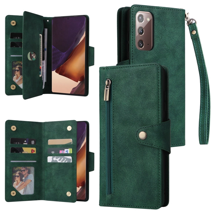 For Samsung Galaxy Note20 Rivet Buckle 9 Cards Three Fold Leather Phone Case