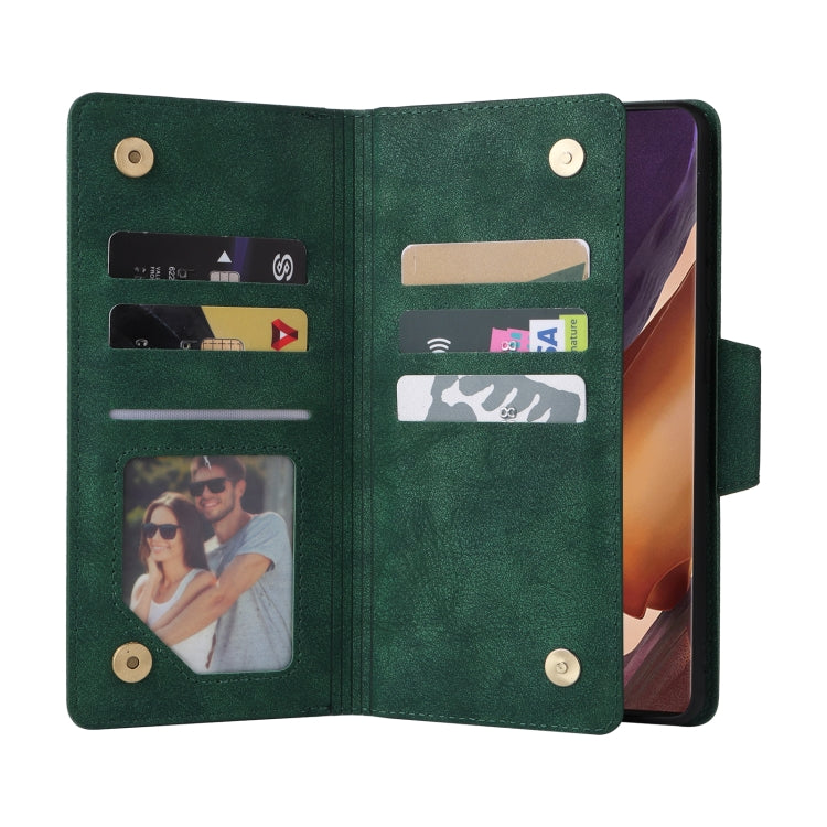 For Samsung Galaxy Note20 Rivet Buckle 9 Cards Three Fold Leather Phone Case