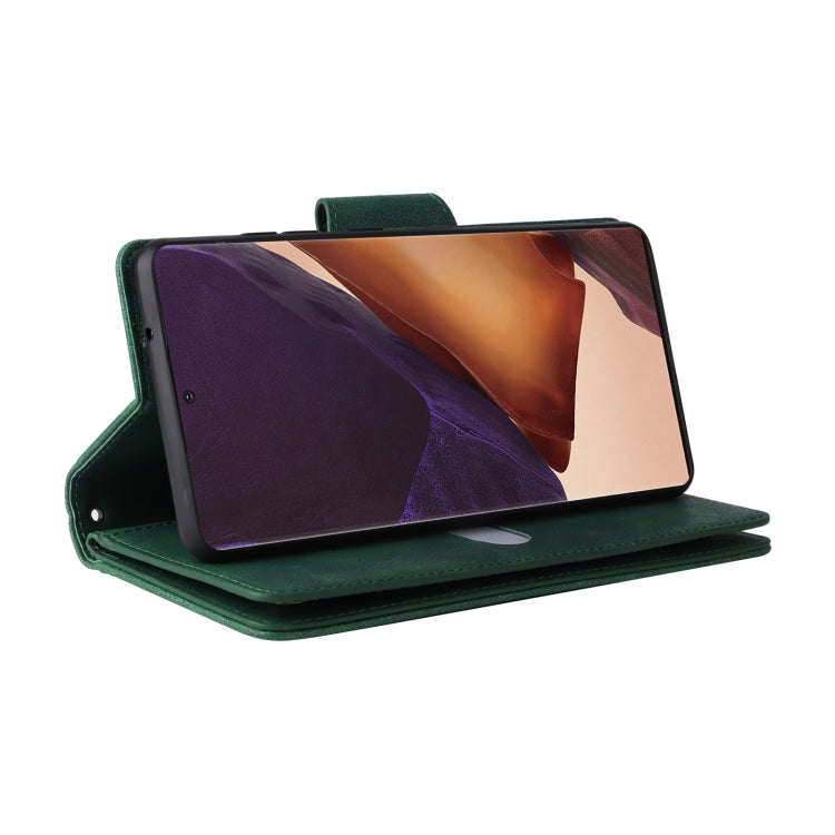 For Samsung Galaxy Note20 Rivet Buckle 9 Cards Three Fold Leather Phone Case