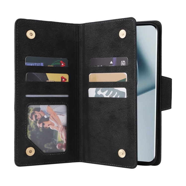 For OnePlus 10 Pro 5G Rivet Buckle 9 Cards Three Fold Leather Phone Case