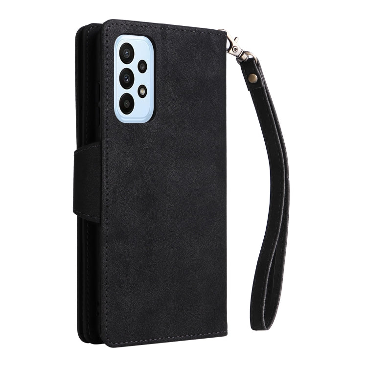 For Samsung Galaxy A23 4G Rivet Buckle 9 Cards Three Fold Leather Phone Case