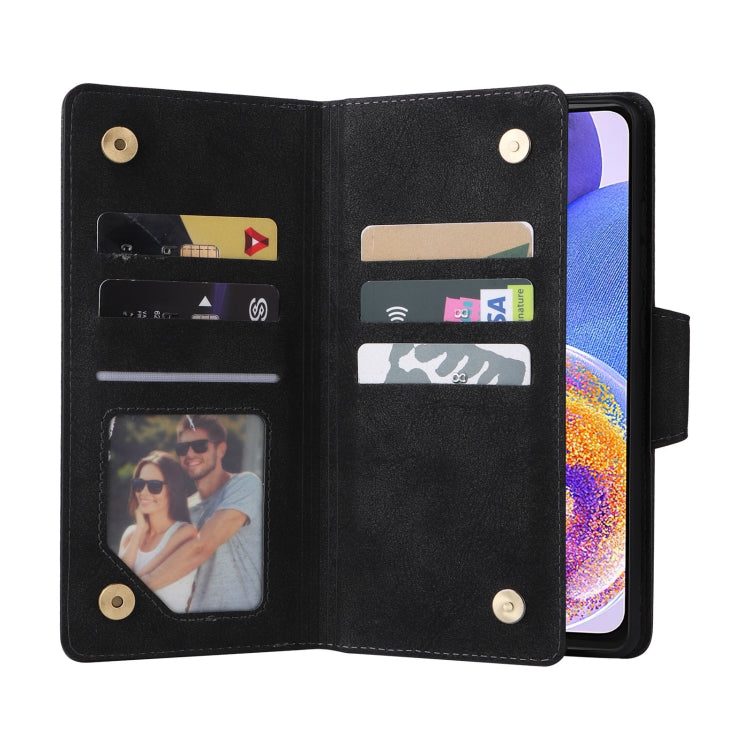 For Samsung Galaxy A23 4G Rivet Buckle 9 Cards Three Fold Leather Phone Case