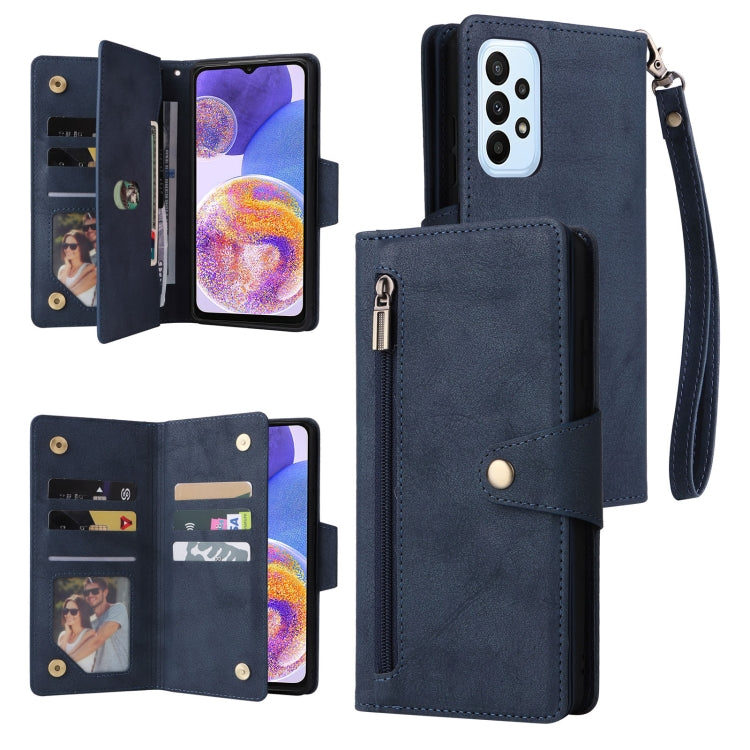 For Samsung Galaxy A23 4G Rivet Buckle 9 Cards Three Fold Leather Phone Case