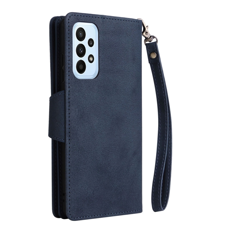 For Samsung Galaxy A23 4G Rivet Buckle 9 Cards Three Fold Leather Phone Case