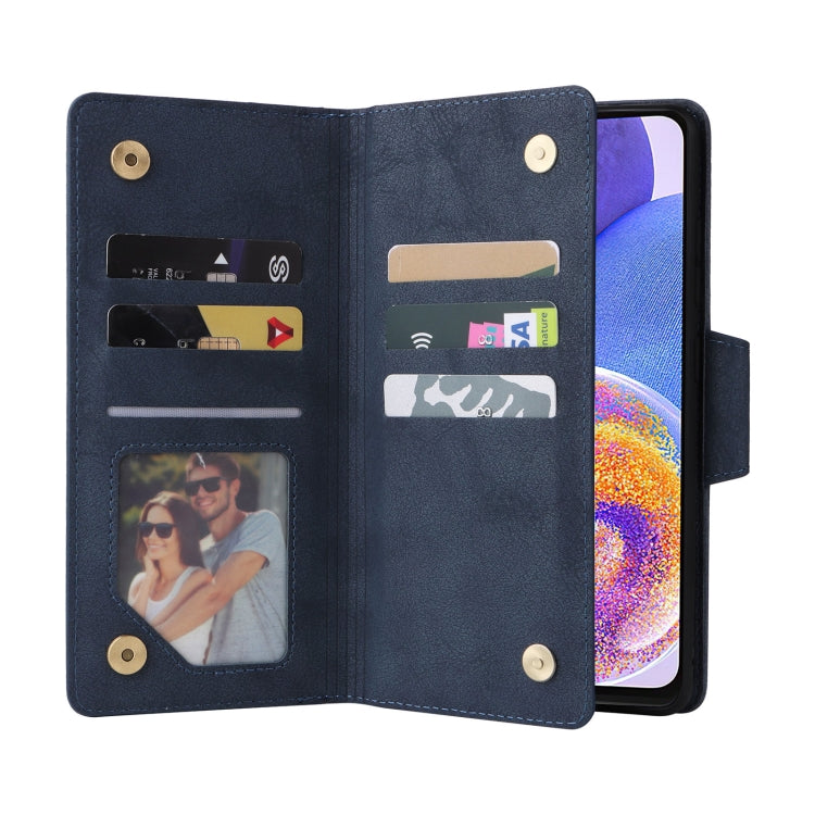 For Samsung Galaxy A23 4G Rivet Buckle 9 Cards Three Fold Leather Phone Case