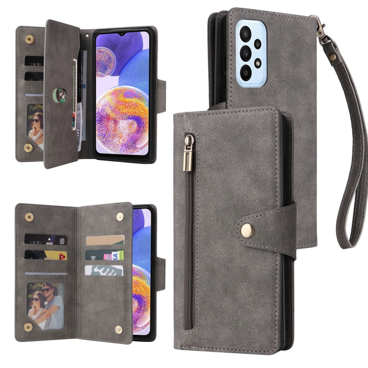 For Samsung Galaxy A23 4G Rivet Buckle 9 Cards Three Fold Leather Phone Case