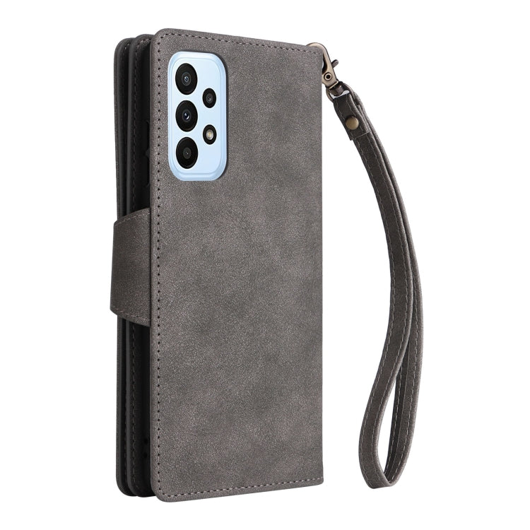 For Samsung Galaxy A23 4G Rivet Buckle 9 Cards Three Fold Leather Phone Case