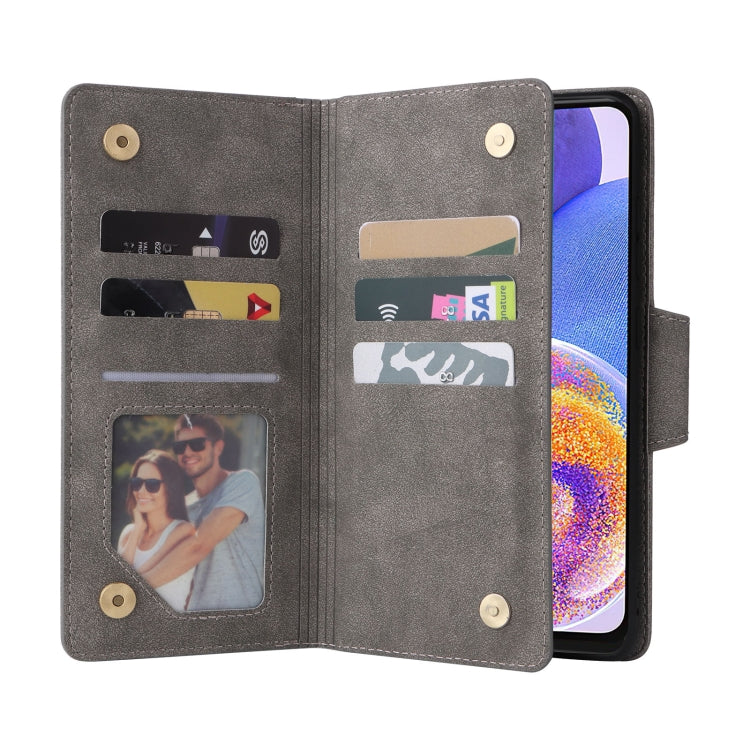 For Samsung Galaxy A23 4G Rivet Buckle 9 Cards Three Fold Leather Phone Case