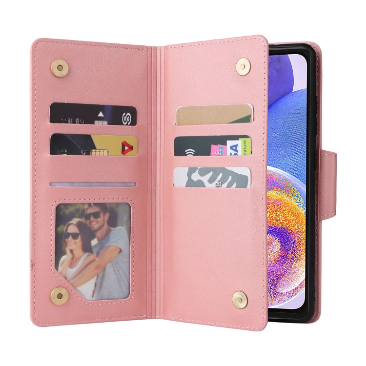 For Samsung Galaxy A23 4G Rivet Buckle 9 Cards Three Fold Leather Phone Case