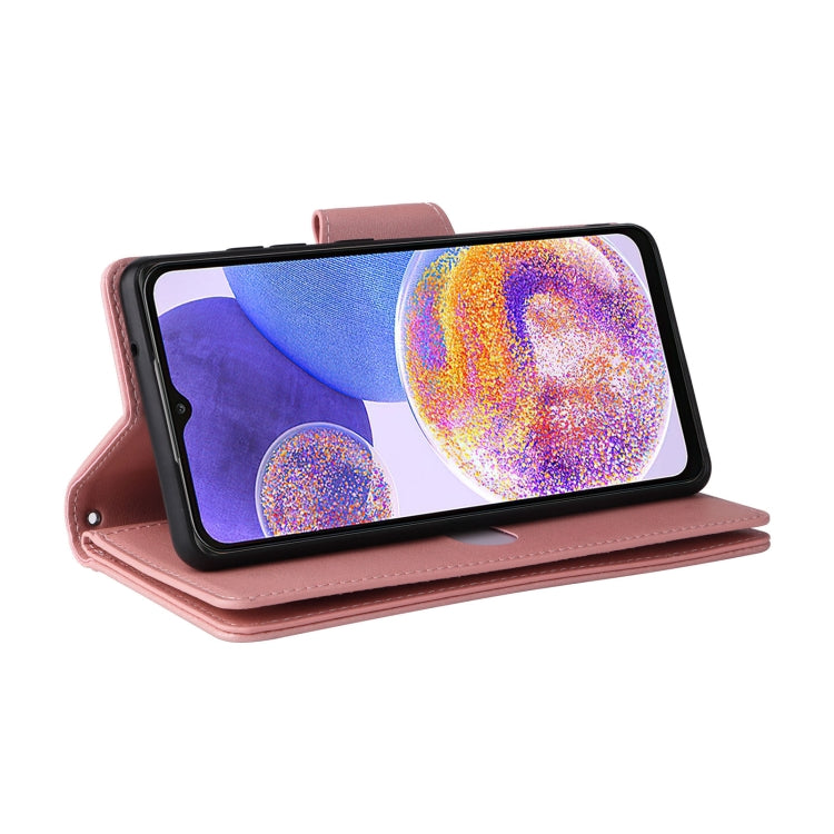 For Samsung Galaxy A23 4G Rivet Buckle 9 Cards Three Fold Leather Phone Case
