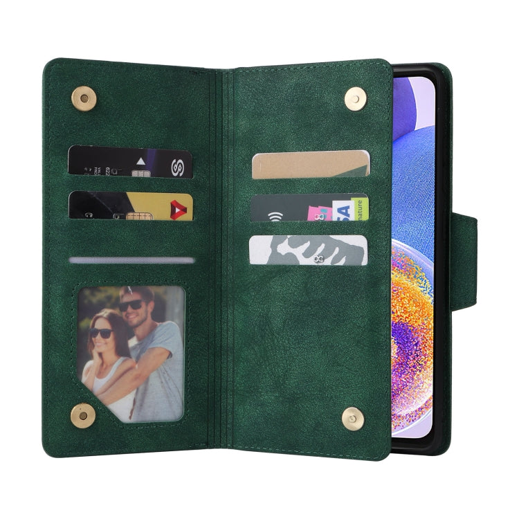 For Samsung Galaxy A23 4G Rivet Buckle 9 Cards Three Fold Leather Phone Case