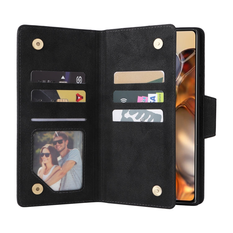 For Xiaomi 11T Rivet Buckle 9 Cards Three Fold Leather Phone Case