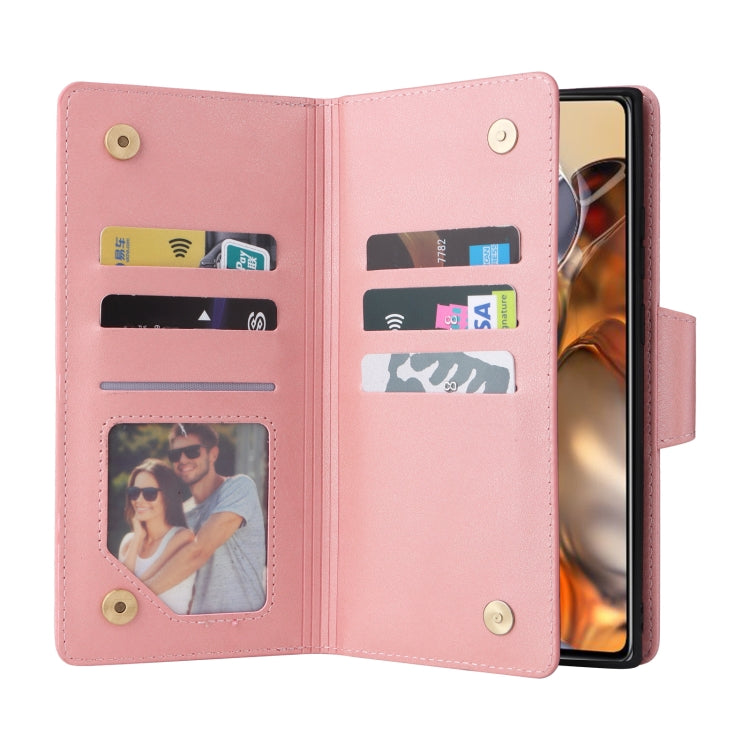 For Xiaomi 11T Rivet Buckle 9 Cards Three Fold Leather Phone Case