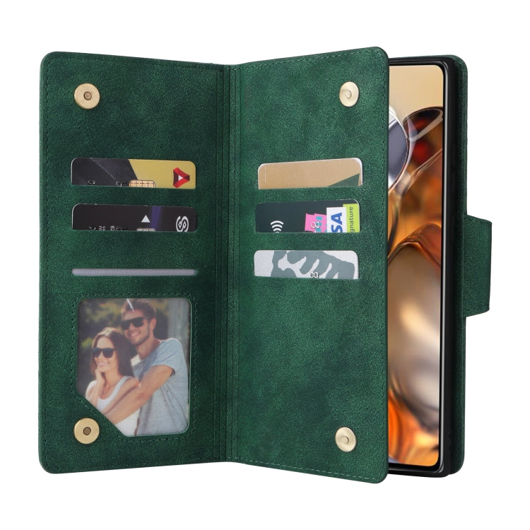 For Xiaomi 11T Rivet Buckle 9 Cards Three Fold Leather Phone Case