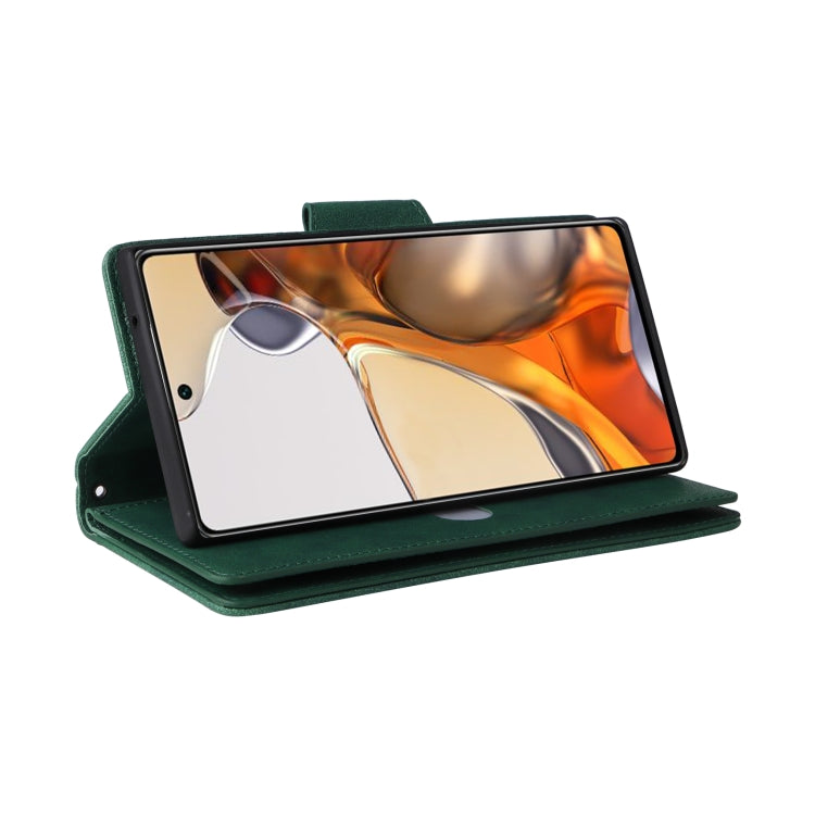 For Xiaomi 11T Rivet Buckle 9 Cards Three Fold Leather Phone Case