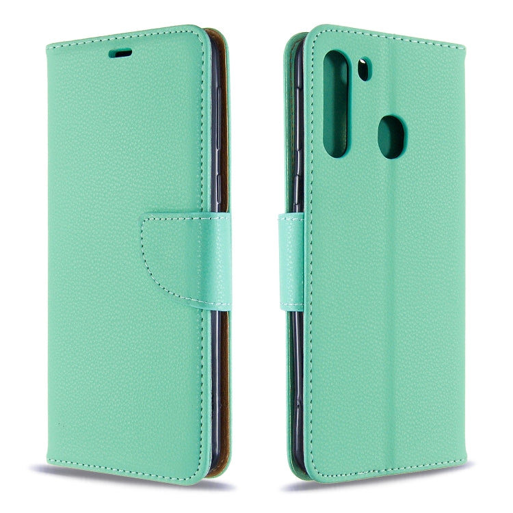 For Galaxy A21 Litchi Texture Pure Color Horizontal Flip PU Leather Case with Holder & Card Slots & Wallet & Lanyard
