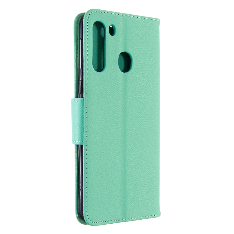 For Galaxy A21 Litchi Texture Pure Color Horizontal Flip PU Leather Case with Holder & Card Slots & Wallet & Lanyard