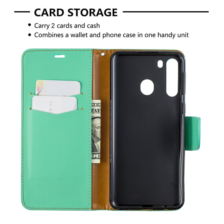 For Galaxy A21 Litchi Texture Pure Color Horizontal Flip PU Leather Case with Holder & Card Slots & Wallet & Lanyard