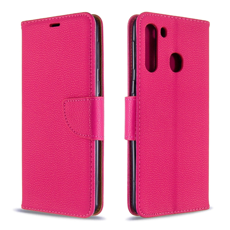 For Galaxy A21 Litchi Texture Pure Color Horizontal Flip PU Leather Case with Holder & Card Slots & Wallet & Lanyard