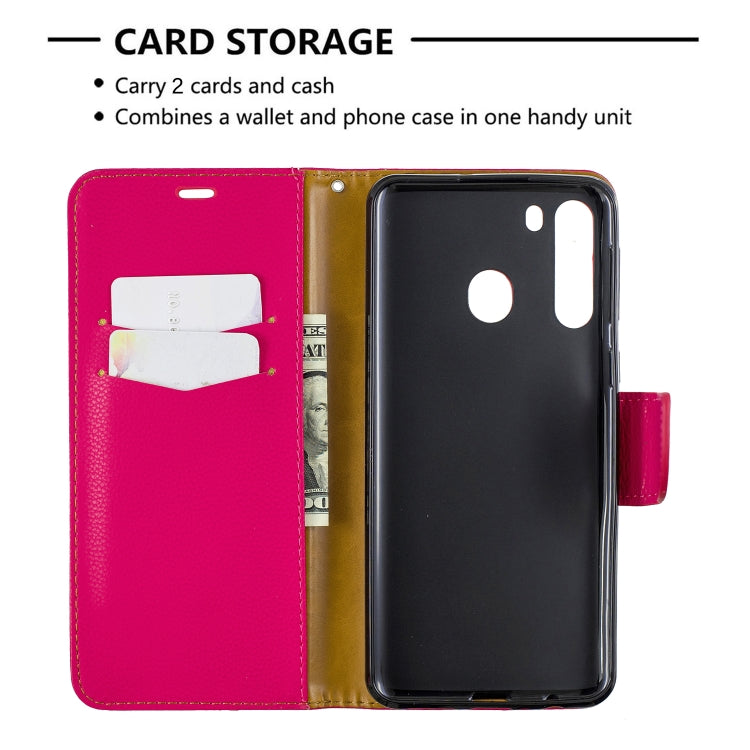 For Galaxy A21 Litchi Texture Pure Color Horizontal Flip PU Leather Case with Holder & Card Slots & Wallet & Lanyard