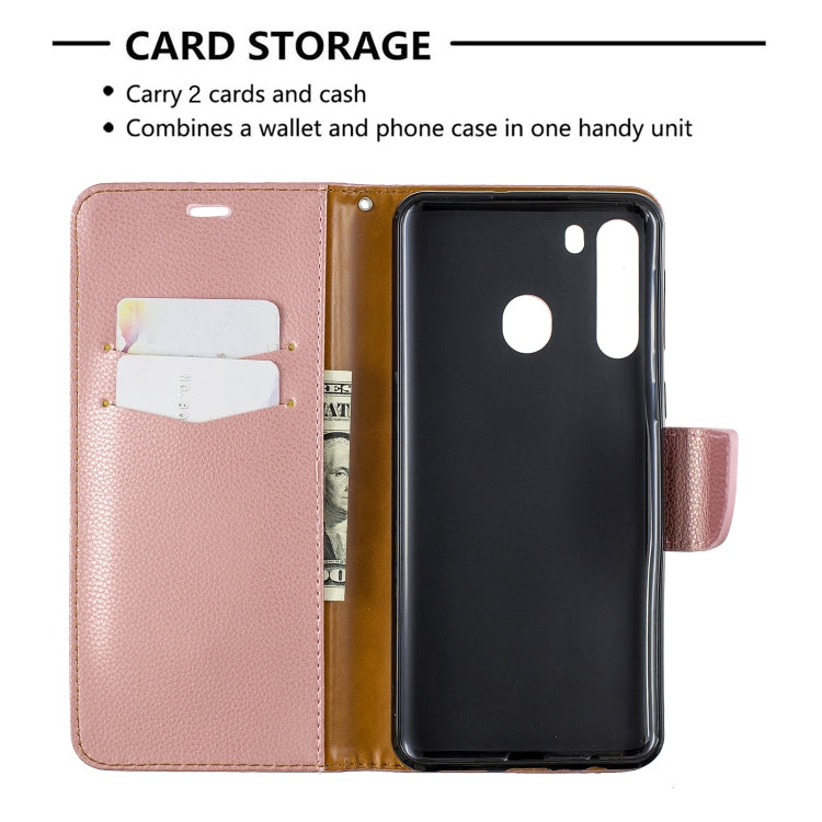 For Galaxy A21 Litchi Texture Pure Color Horizontal Flip PU Leather Case with Holder & Card Slots & Wallet & Lanyard