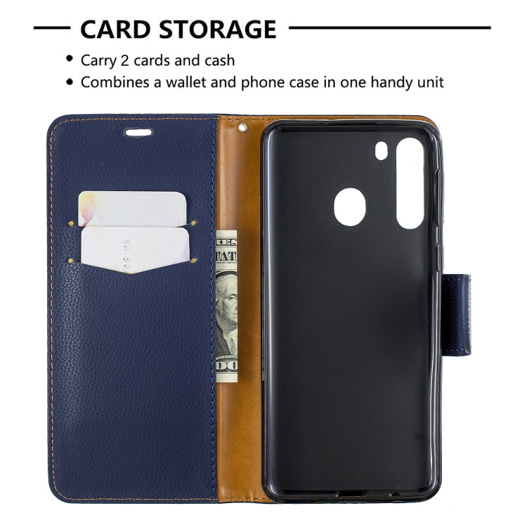For Galaxy A21 Litchi Texture Pure Color Horizontal Flip PU Leather Case with Holder & Card Slots & Wallet & Lanyard
