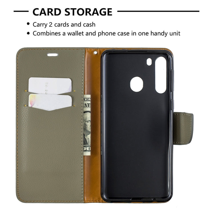 For Galaxy A21 Litchi Texture Pure Color Horizontal Flip PU Leather Case with Holder & Card Slots & Wallet & Lanyard