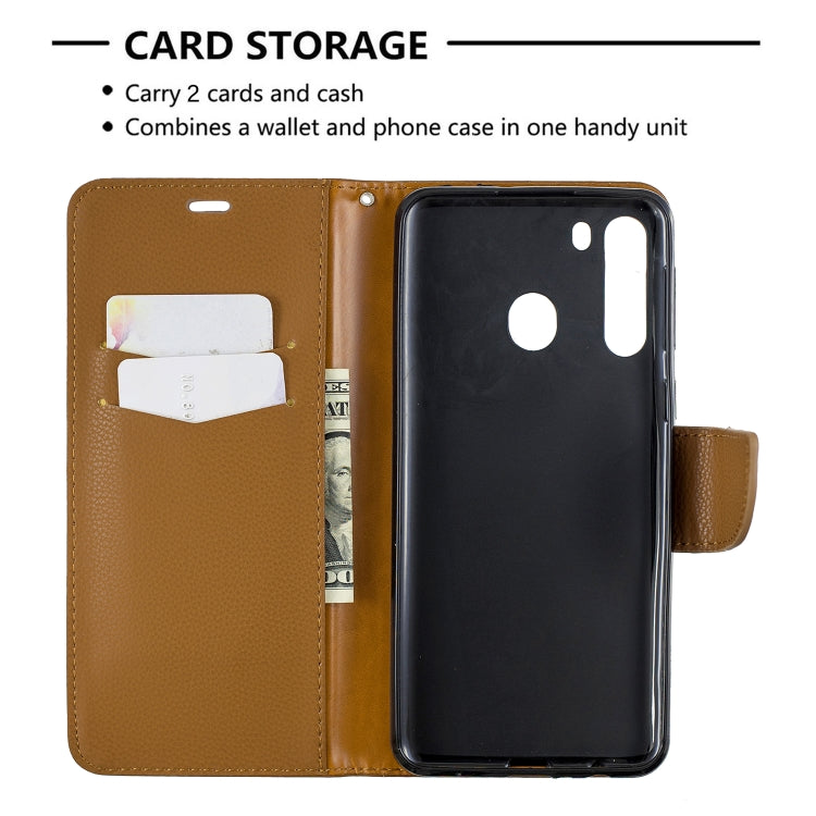 For Galaxy A21 Litchi Texture Pure Color Horizontal Flip PU Leather Case with Holder & Card Slots & Wallet & Lanyard