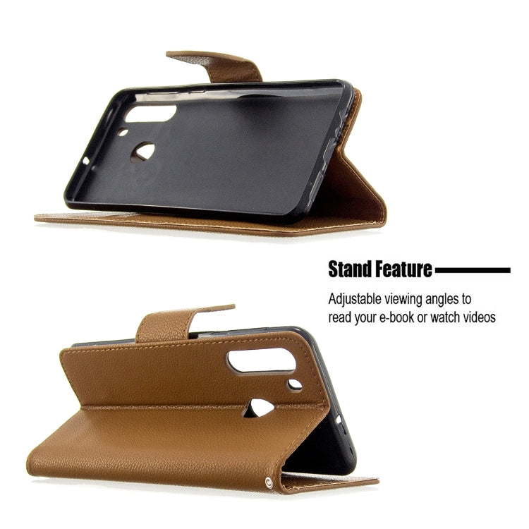 For Galaxy A21 Litchi Texture Pure Color Horizontal Flip PU Leather Case with Holder & Card Slots & Wallet & Lanyard