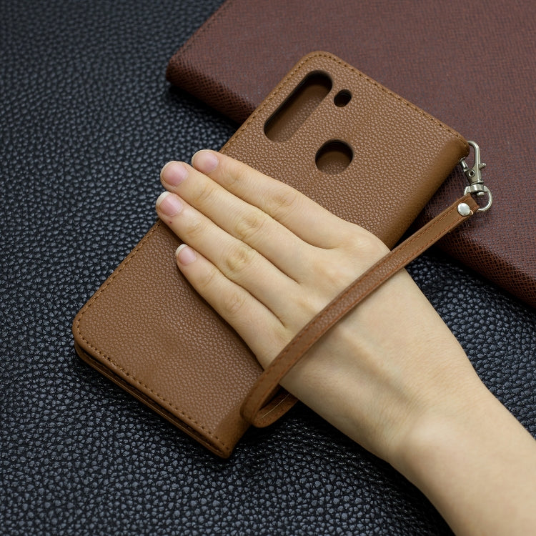 For Galaxy A21 Litchi Texture Pure Color Horizontal Flip PU Leather Case with Holder & Card Slots & Wallet & Lanyard