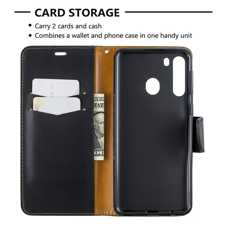 For Galaxy A21 Litchi Texture Pure Color Horizontal Flip PU Leather Case with Holder & Card Slots & Wallet & Lanyard