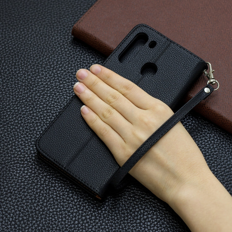 For Galaxy A21 Litchi Texture Pure Color Horizontal Flip PU Leather Case with Holder & Card Slots & Wallet & Lanyard