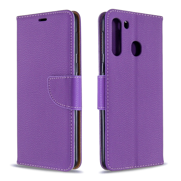 For Galaxy A21 Litchi Texture Pure Color Horizontal Flip PU Leather Case with Holder & Card Slots & Wallet & Lanyard