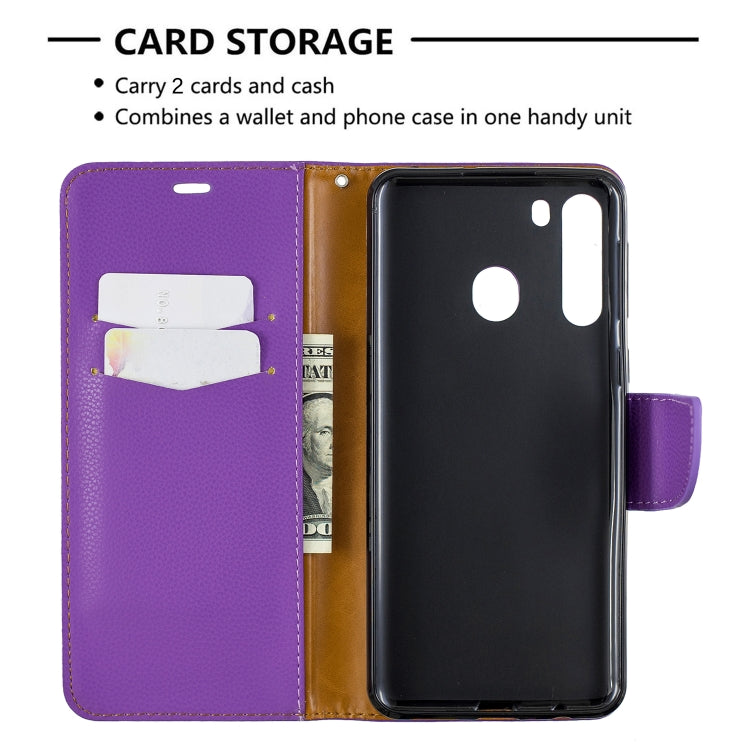 For Galaxy A21 Litchi Texture Pure Color Horizontal Flip PU Leather Case with Holder & Card Slots & Wallet & Lanyard