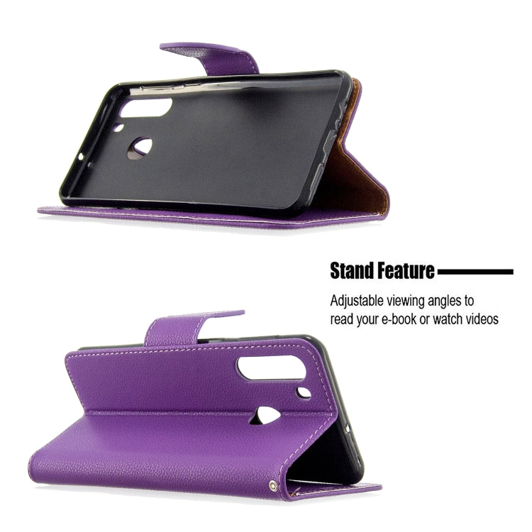 For Galaxy A21 Litchi Texture Pure Color Horizontal Flip PU Leather Case with Holder & Card Slots & Wallet & Lanyard