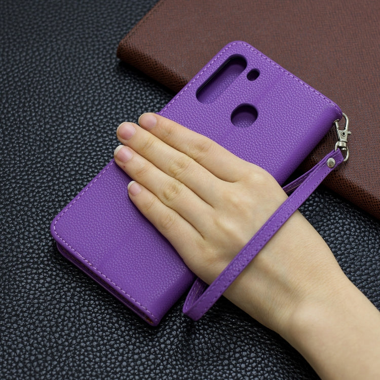 For Galaxy A21 Litchi Texture Pure Color Horizontal Flip PU Leather Case with Holder & Card Slots & Wallet & Lanyard