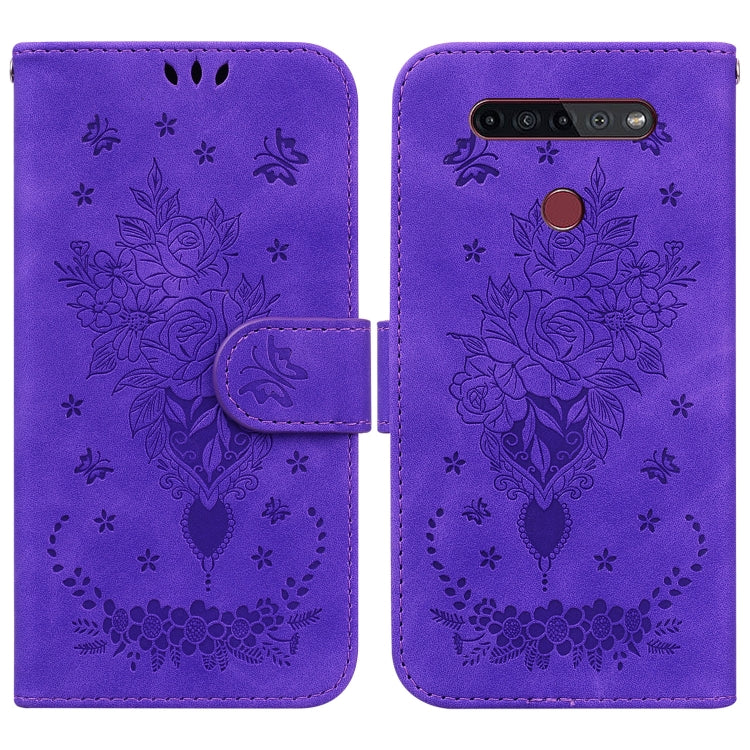 For LG K41S / K51S Butterfly Rose Embossed Leather Phone Case