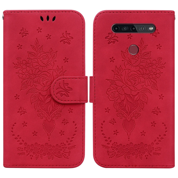 For LG K41S / K51S Butterfly Rose Embossed Leather Phone Case