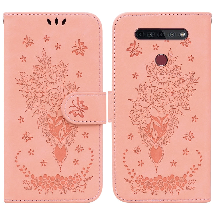 For LG K41S / K51S Butterfly Rose Embossed Leather Phone Case