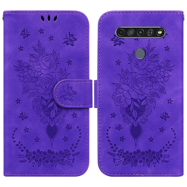 For LG K61 Butterfly Rose Embossed Leather Phone Case