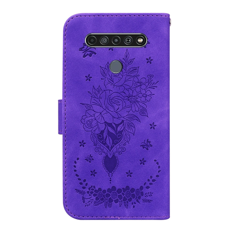 For LG K61 Butterfly Rose Embossed Leather Phone Case