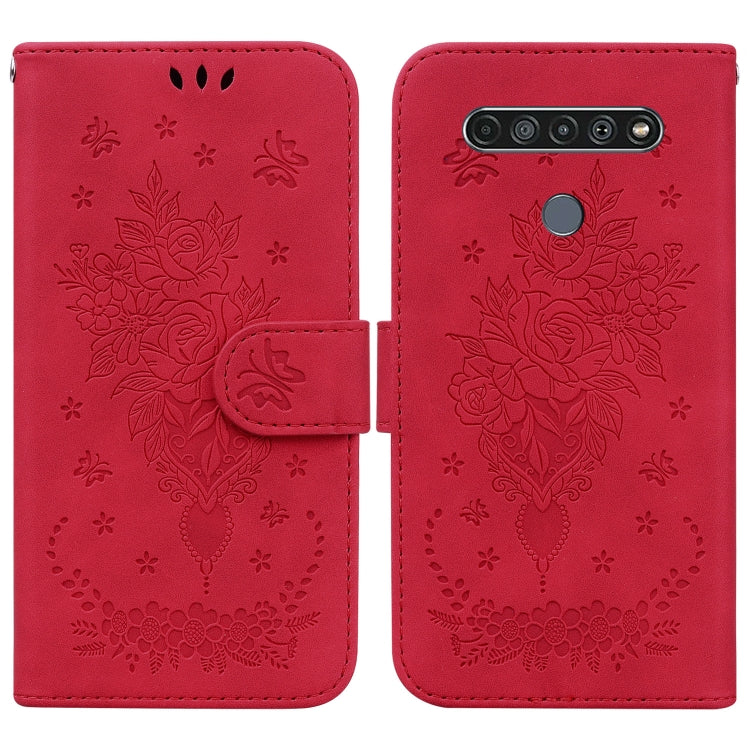 For LG K61 Butterfly Rose Embossed Leather Phone Case