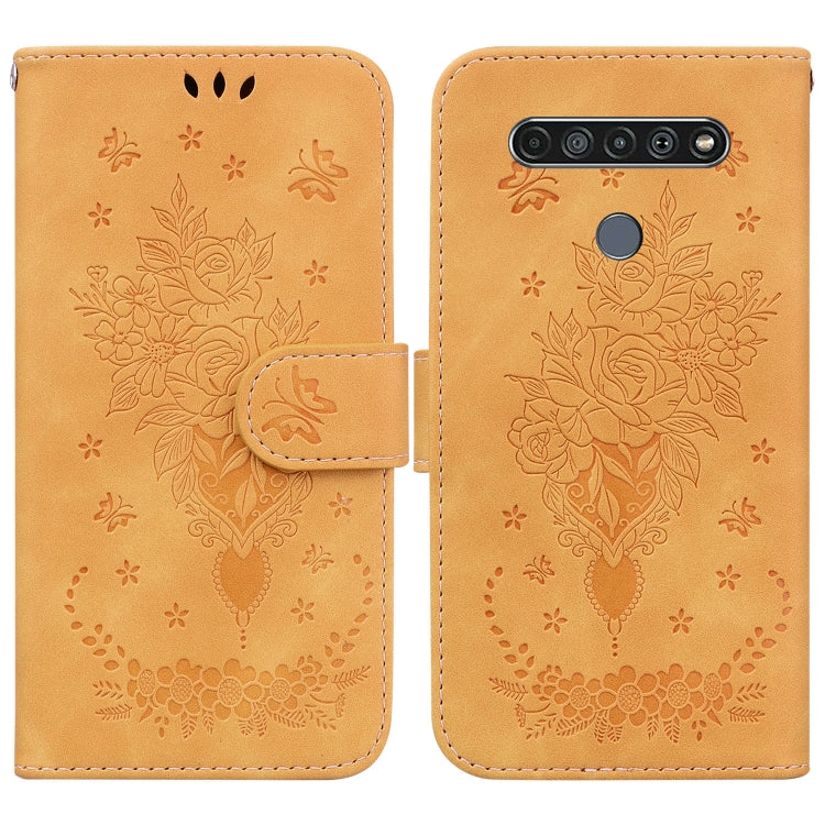For LG K61 Butterfly Rose Embossed Leather Phone Case