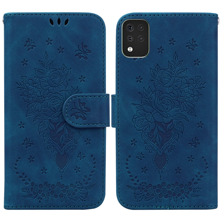 For LG K42 Butterfly Rose Embossed Leather Phone Case
