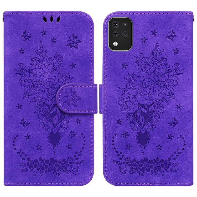 For LG K42 Butterfly Rose Embossed Leather Phone Case