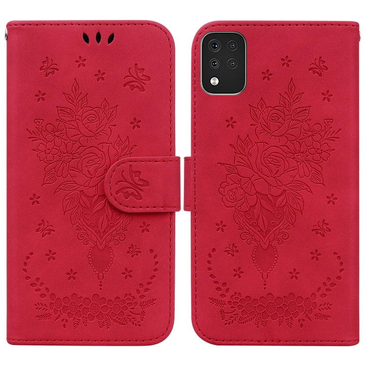 For LG K42 Butterfly Rose Embossed Leather Phone Case