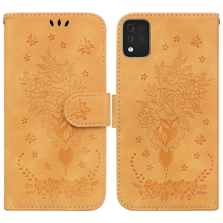 For LG K42 Butterfly Rose Embossed Leather Phone Case