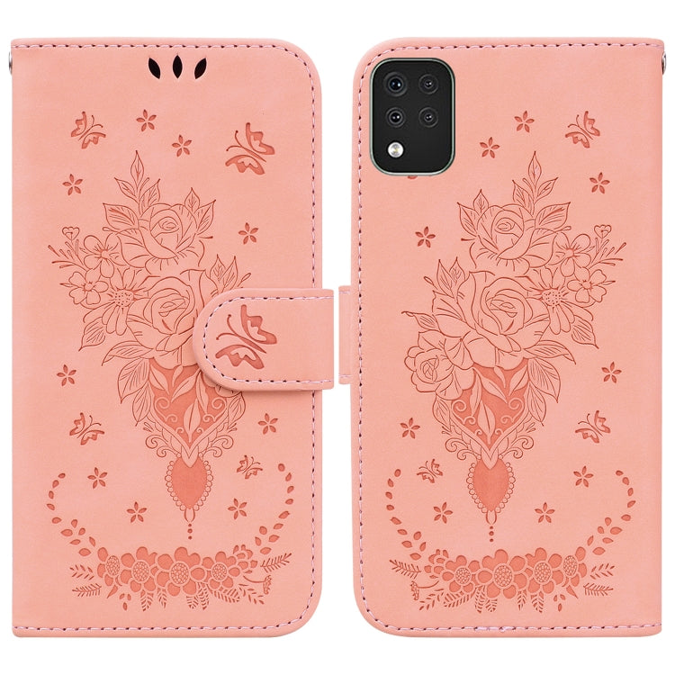For LG K42 Butterfly Rose Embossed Leather Phone Case