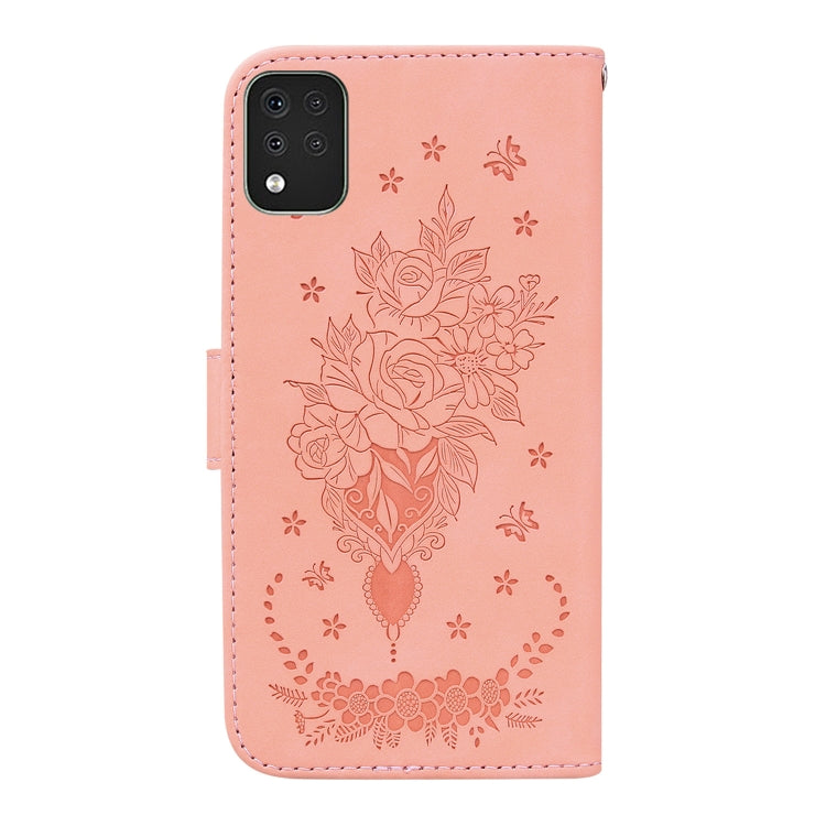 For LG K42 Butterfly Rose Embossed Leather Phone Case