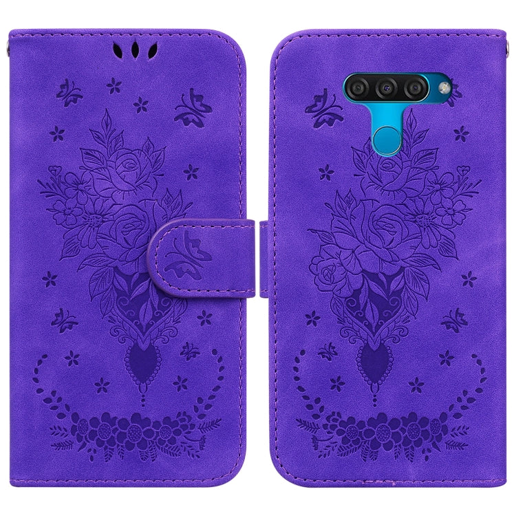 For LG K50 / Q60 Butterfly Rose Embossed Leather Phone Case